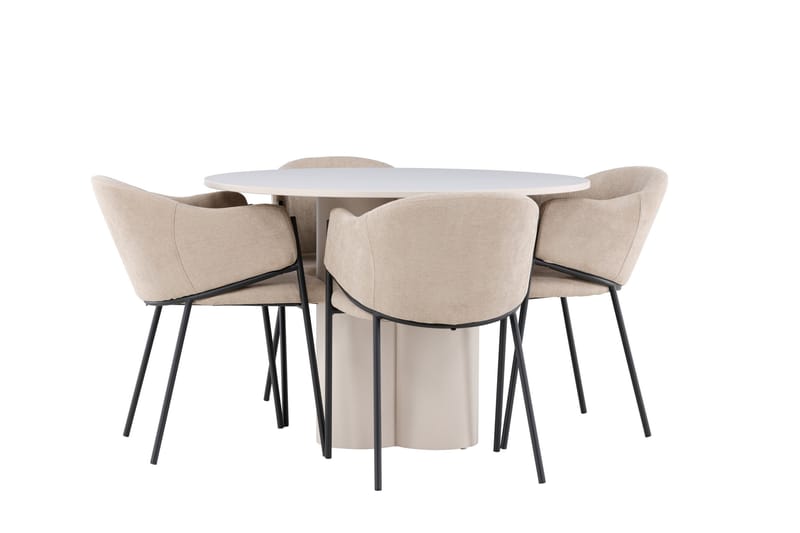 Olivia Ruokailuryhmä 110 cm Pyöreä jossa 4 Evelina tuolia - Beige/Beige - Huonekalut - Pöytä & ruokailuryhmä - Ruokailuryhmä