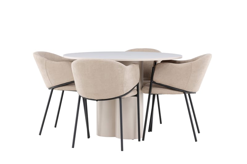 Olivia Ruokailuryhmä 110 cm Pyöreä jossa 4 Evelina tuolia - Beige/Beige - Huonekalut - Pöytä & ruokailuryhmä - Ruokailuryhmä