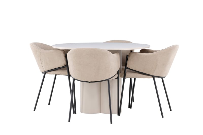 Olivia Ruokailuryhmä 110 cm Pyöreä jossa 4 Evelina tuolia - Beige/Beige - Huonekalut - Pöytä & ruokailuryhmä - Ruokailuryhmä