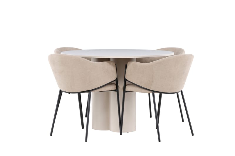 Olivia Ruokailuryhmä 110 cm Pyöreä jossa 4 Evelina tuolia - Beige/Beige - Huonekalut - Pöytä & ruokailuryhmä - Ruokailuryhmä