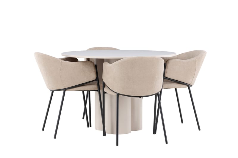 Olivia Ruokailuryhmä 110 cm Pyöreä jossa 4 Evelina tuolia - Beige/Beige - Huonekalut - Pöytä & ruokailuryhmä - Ruokailuryhmä