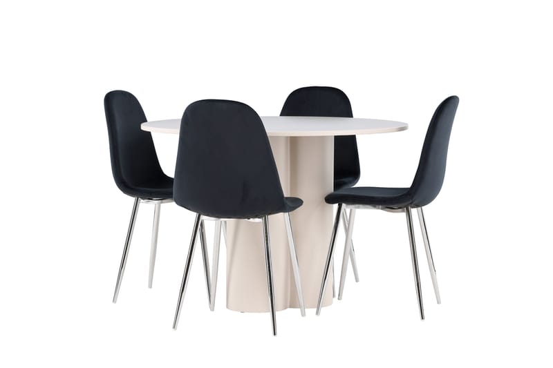 Olivia Ruokailuryhmä 110 cm Pyöreä jossa 4 Polar tuolia - Beige/Musta - Huonekalut - Pöytä & ruokailuryhmä - Ruokailuryhmä