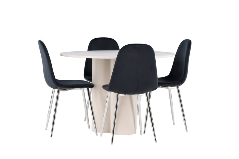 Olivia Ruokailuryhmä 110 cm Pyöreä jossa 4 Polar tuolia - Beige/Musta - Huonekalut - Pöytä & ruokailuryhmä - Ruokailuryhmä