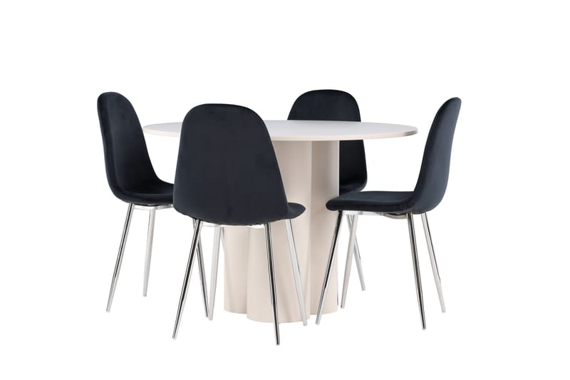 Olivia Ruokailuryhmä 110 cm Pyöreä jossa 4 Polar tuolia - Beige/Musta - Huonekalut - Pöytä & ruokailuryhmä - Ruokailuryhmä