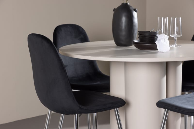 Olivia Ruokailuryhmä 110 cm Pyöreä jossa 4 Polar tuolia - Beige/Musta - Huonekalut - Pöytä & ruokailuryhmä - Ruokailuryhmä