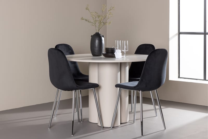 Olivia Ruokailuryhmä 110 cm Pyöreä jossa 4 Polar tuolia - Beige/Musta - Huonekalut - Pöytä & ruokailuryhmä - Ruokailuryhmä