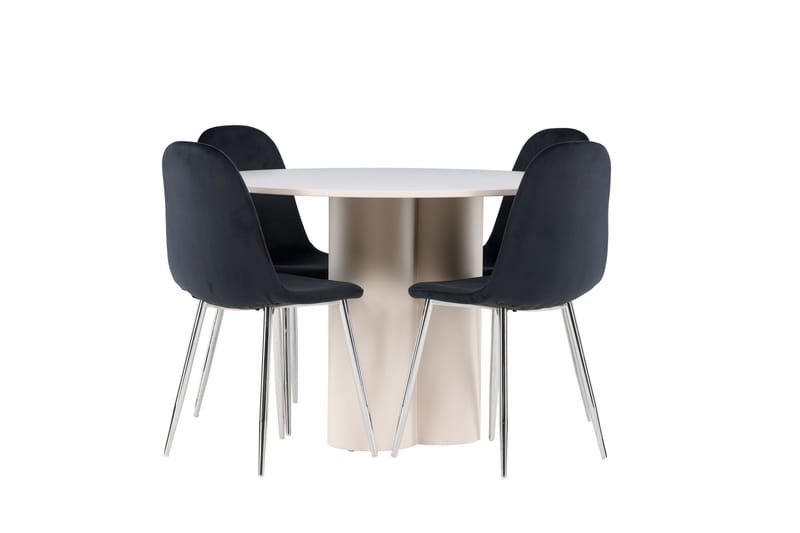 Olivia Ruokailuryhmä 110 cm Pyöreä jossa 4 Polar tuolia - Beige/Musta - Huonekalut - Pöytä & ruokailuryhmä - Ruokailuryhmä
