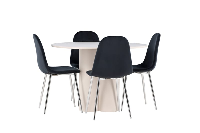Olivia Ruokailuryhmä 110 cm Pyöreä jossa 4 Polar tuolia - Beige/Musta - Huonekalut - Pöytä & ruokailuryhmä - Ruokailuryhmä