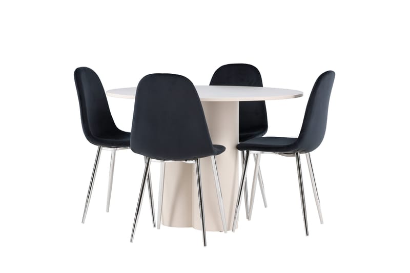 Olivia Ruokailuryhmä 110 cm Pyöreä jossa 4 Polar tuolia - Beige/Musta - Huonekalut - Pöytä & ruokailuryhmä - Ruokailuryhmä