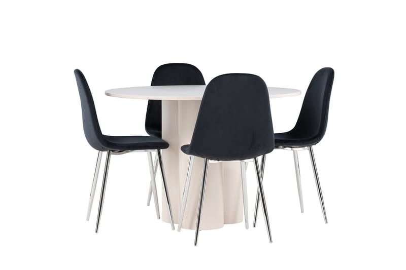 Olivia Ruokailuryhmä 110 cm Pyöreä jossa 4 Polar tuolia - Beige/Musta - Huonekalut - Pöytä & ruokailuryhmä - Ruokailuryhmä