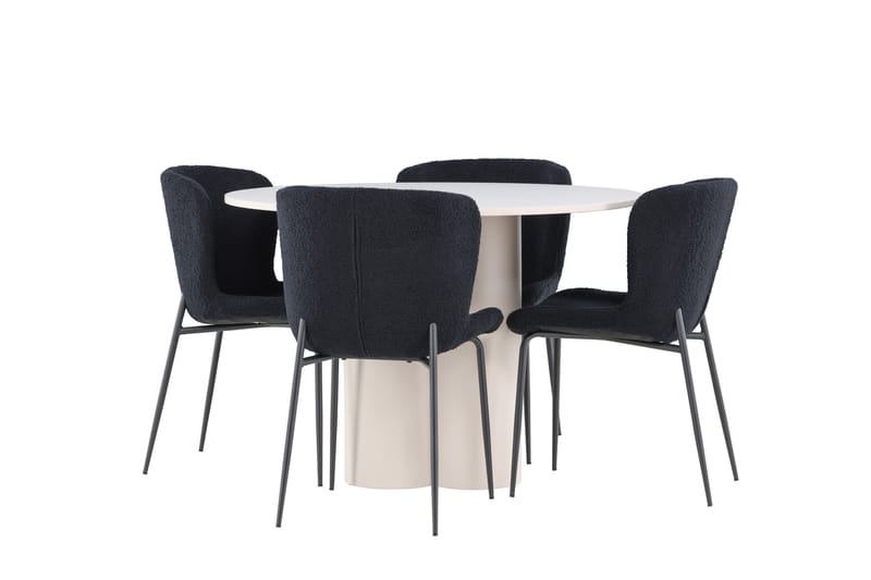 Olivia Ruokailuryhmä 110 cm Pyöreä jossa 4 Modesto tuolia - Beige/Musta - Huonekalut - Pöytä & ruokailuryhmä - Ruokailuryhmä