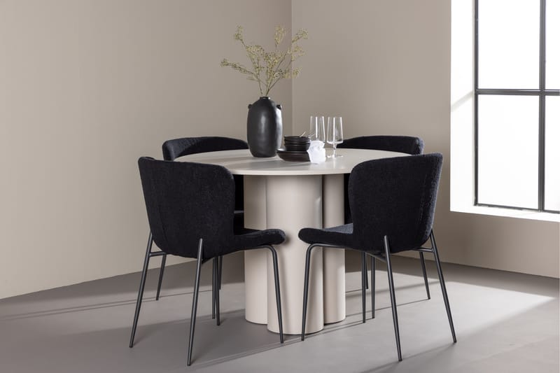 Olivia Ruokailuryhmä 110 cm Pyöreä jossa 4 Modesto tuolia - Beige/Musta - Huonekalut - Pöytä & ruokailuryhmä - Ruokailuryhmä