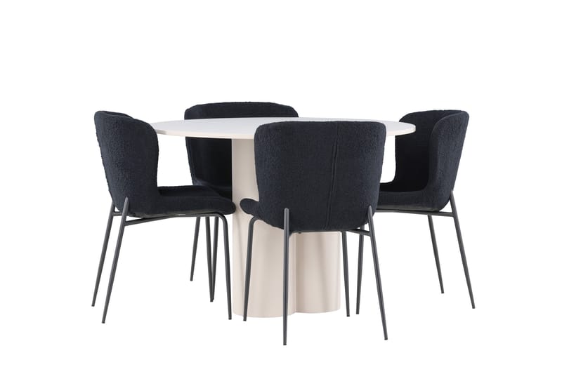Olivia Ruokailuryhmä 110 cm Pyöreä jossa 4 Modesto tuolia - Beige/Musta - Huonekalut - Pöytä & ruokailuryhmä - Ruokailuryhmä