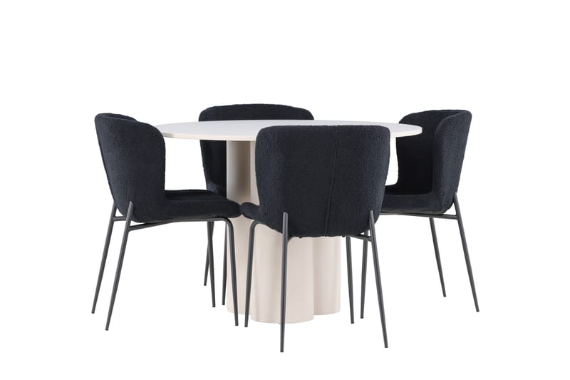 Olivia Ruokailuryhmä 110 cm Pyöreä jossa 4 Modesto tuolia - Beige/Musta - Huonekalut - Pöytä & ruokailuryhmä - Ruokailuryhmä