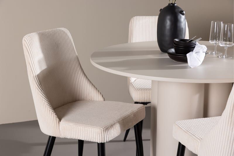 Olivia Ruokailuryhmä 110 cm Pyöreä jossa 4 Leone tuolia - Beige/Beige - Huonekalut - Pöytä & ruokailuryhmä - Ruokailuryhmä