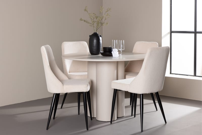 Olivia Ruokailuryhmä 110 cm Pyöreä jossa 4 Leone tuolia - Beige/Beige - Huonekalut - Pöytä & ruokailuryhmä - Ruokailuryhmä
