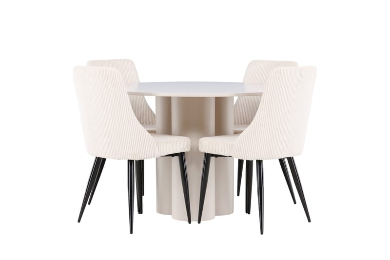 Olivia Ruokailuryhmä 110 cm Pyöreä jossa 4 Leone tuolia - Beige/Beige - Huonekalut - Pöytä & ruokailuryhmä - Ruokailuryhmä