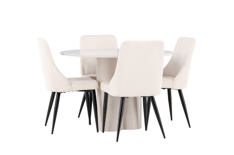 Olivia Ruokailuryhmä 110 cm Pyöreä jossa 4 Leone tuolia - Beige/Beige - Huonekalut - Pöytä & ruokailuryhmä - Ruokailuryhmä
