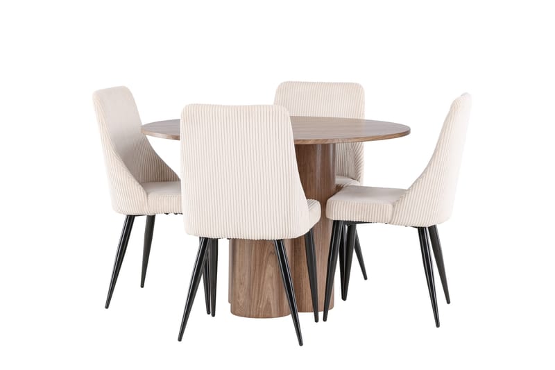 Olivia Ruokailuryhmä 110 cm Pyöreä jossa 4 Leone tuolia - Mokka/Beige - Huonekalut - Pöytä & ruokailuryhmä - Ruokailuryhmä
