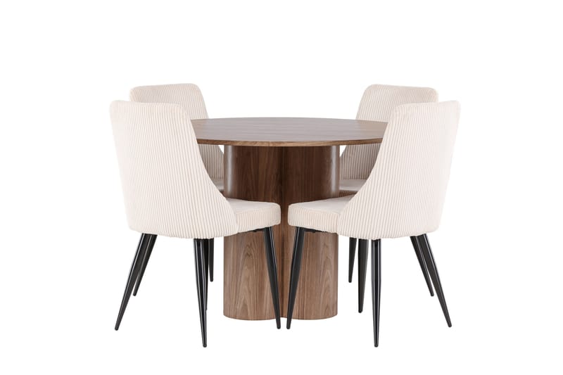Olivia Ruokailuryhmä 110 cm Pyöreä jossa 4 Leone tuolia - Mokka/Beige - Huonekalut - Pöytä & ruokailuryhmä - Ruokailuryhmä