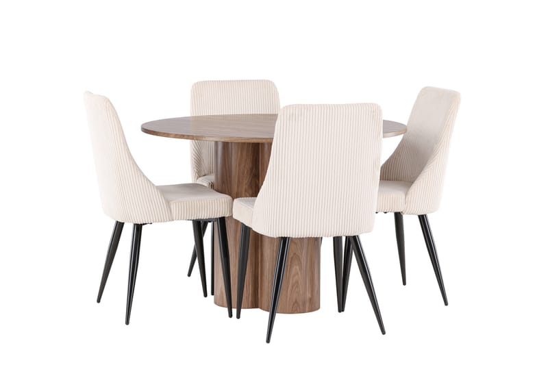 Olivia Ruokailuryhmä 110 cm Pyöreä jossa 4 Leone tuolia - Mokka/Beige - Huonekalut - Pöytä & ruokailuryhmä - Ruokailuryhmä