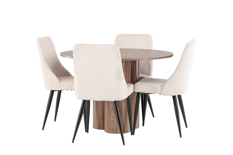 Olivia Ruokailuryhmä 110 cm Pyöreä jossa 4 Leone tuolia - Mokka/Beige - Huonekalut - Pöytä & ruokailuryhmä - Ruokailuryhmä