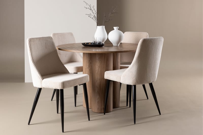 Olivia Ruokailuryhmä 110 cm Pyöreä jossa 4 Leone tuolia - Mokka/Beige - Huonekalut - Pöytä & ruokailuryhmä - Ruokailuryhmä