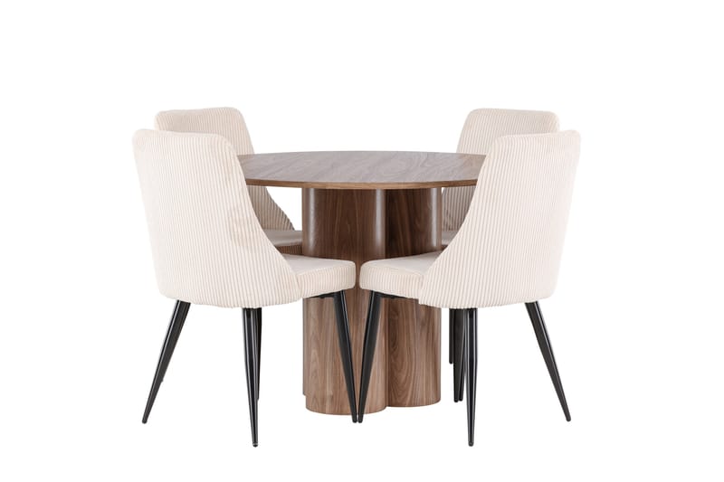 Olivia Ruokailuryhmä 110 cm Pyöreä jossa 4 Leone tuolia - Mokka/Beige - Huonekalut - Pöytä & ruokailuryhmä - Ruokailuryhmä