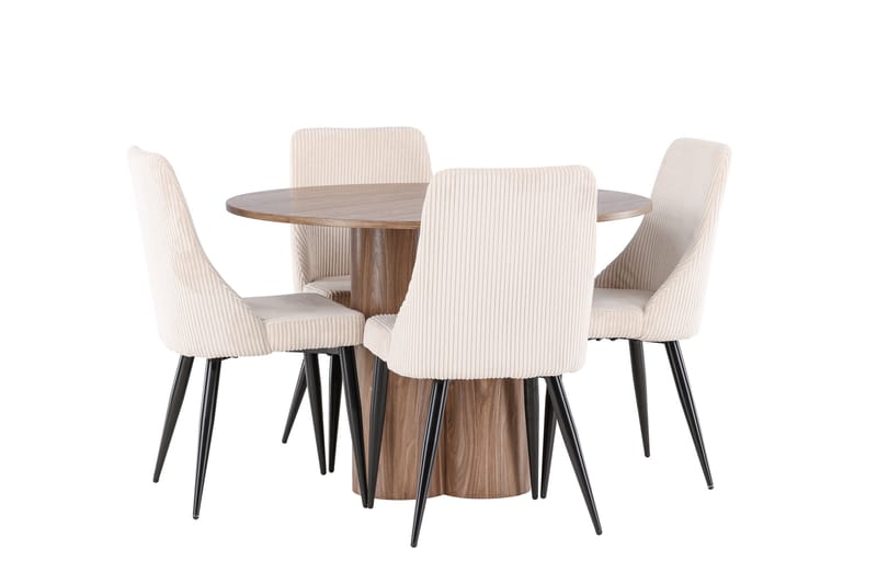 Olivia Ruokailuryhmä 110 cm Pyöreä jossa 4 Leone tuolia - Mokka/Beige - Huonekalut - Pöytä & ruokailuryhmä - Ruokailuryhmä