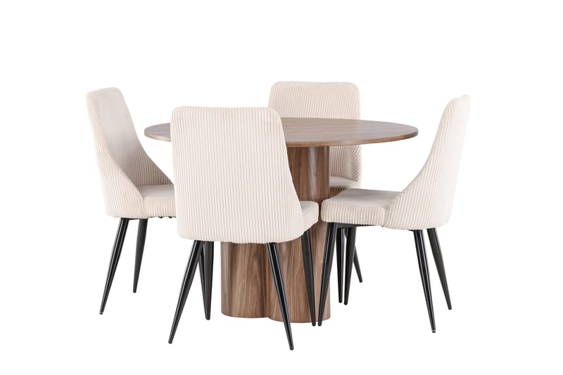 Olivia Ruokailuryhmä 110 cm Pyöreä jossa 4 Leone tuolia - Mokka/Beige - Huonekalut - Pöytä & ruokailuryhmä - Ruokailuryhmä