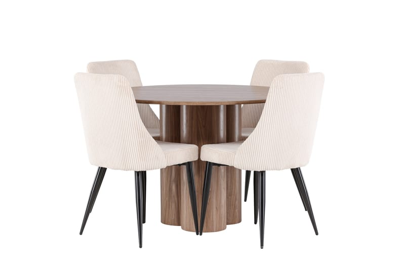 Olivia Ruokailuryhmä 110 cm Pyöreä jossa 4 Leone tuolia - Mokka/Beige - Huonekalut - Pöytä & ruokailuryhmä - Ruokailuryhmä