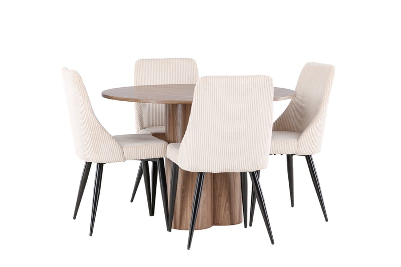 Olivia Ruokailuryhmä 110 cm Pyöreä jossa 4 Leone tuolia - Mokka/Beige - Huonekalut - Pöytä & ruokailuryhmä - Ruokailuryhmä