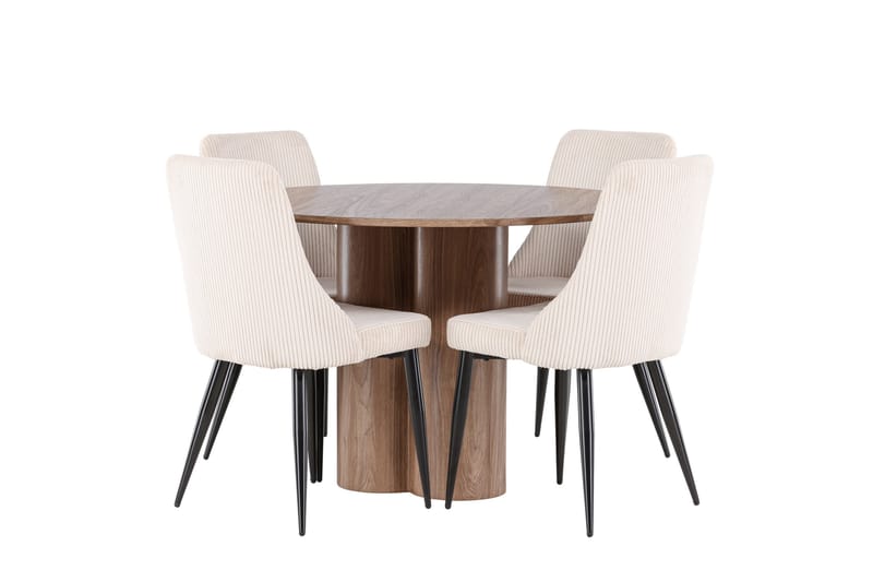 Olivia Ruokailuryhmä 110 cm Pyöreä jossa 4 Leone tuolia - Mokka/Beige - Huonekalut - Pöytä & ruokailuryhmä - Ruokailuryhmä