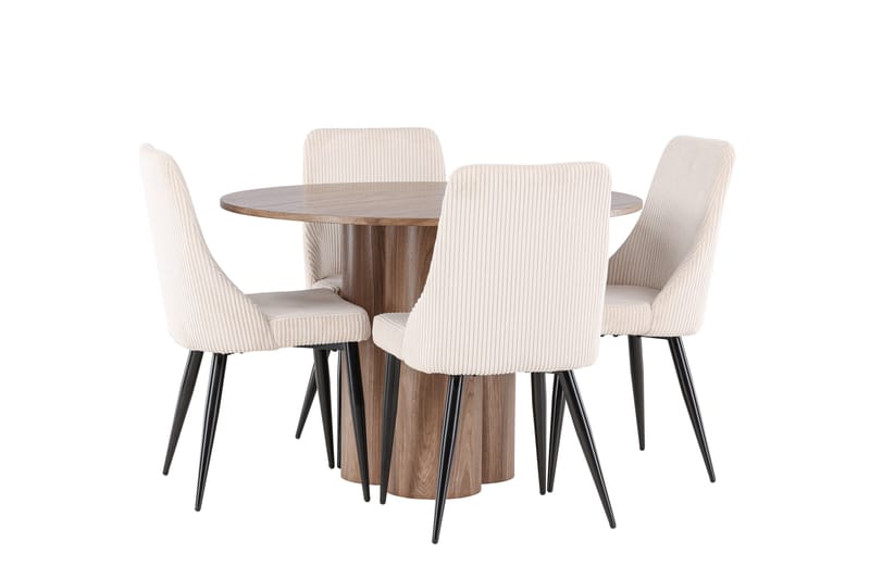 Olivia Ruokailuryhmä 110 cm Pyöreä jossa 4 Leone tuolia - Mokka/Beige - Huonekalut - Pöytä & ruokailuryhmä - Ruokailuryhmä