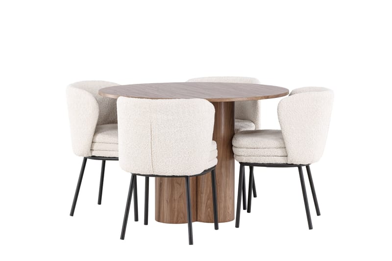 Olivia Ruokailuryhmä 110 cm Pyöreä jossa 4 Agnes tuolia, Mokka/Valkoinen