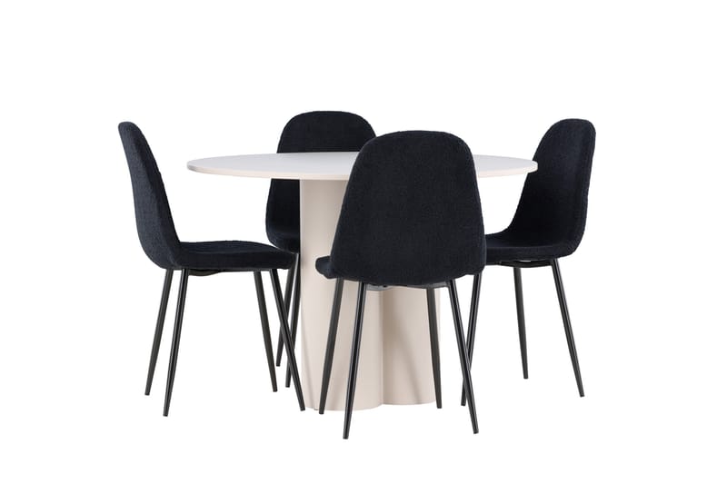Olivia Ruokailuryhmä 110 cm Pyöreä jossa 4 Polar tuolia - Beige/Musta - Huonekalut - Pöytä & ruokailuryhmä - Ruokailuryhmä