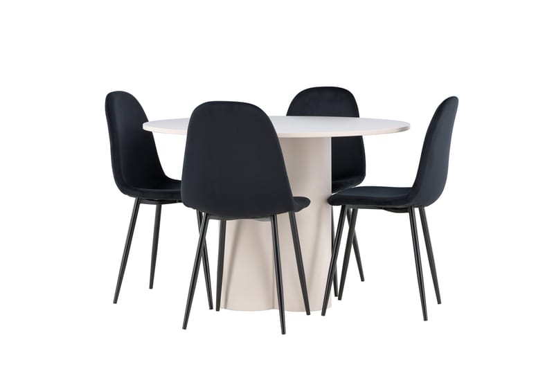 Olivia Ruokailuryhmä 110 cm Pyöreä jossa 4 Polar tuolia, Beige/Musta