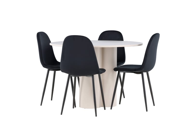 Olivia Ruokailuryhmä 110 cm Pyöreä jossa 4 Polar tuolia - Beige/Musta - Huonekalut - Pöytä & ruokailuryhmä - Ruokailuryhmä