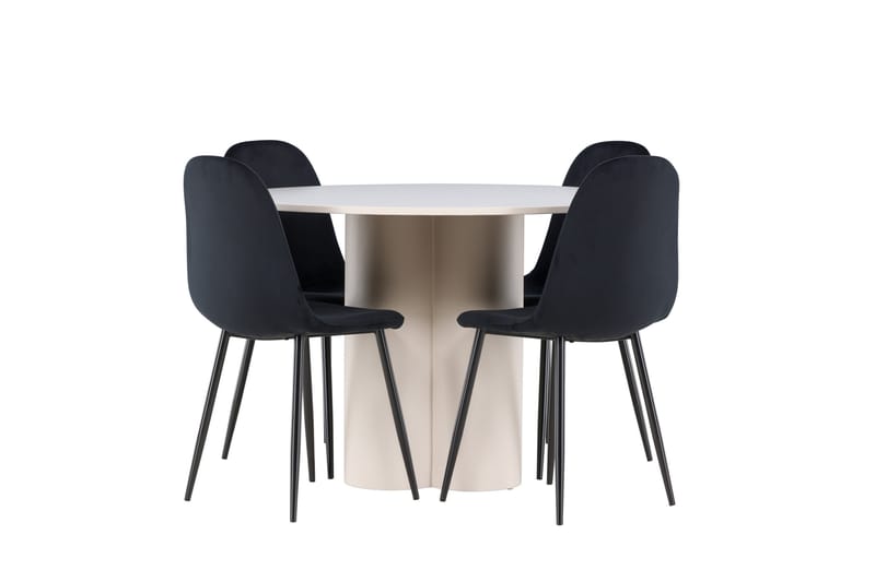 Olivia Ruokailuryhmä 110 cm Pyöreä jossa 4 Polar tuolia - Beige/Musta - Huonekalut - Pöytä & ruokailuryhmä - Ruokailuryhmä