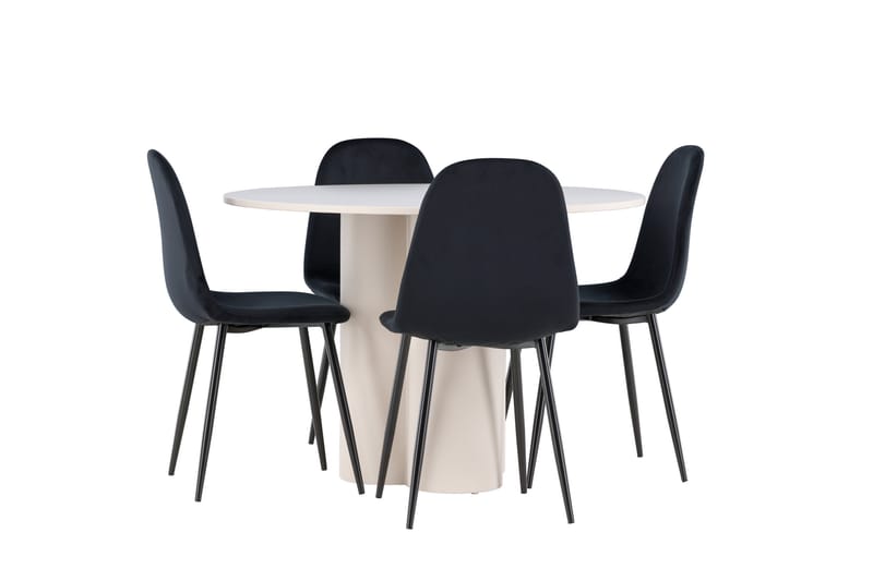 Olivia Ruokailuryhmä 110 cm Pyöreä jossa 4 Polar tuolia - Beige/Musta - Huonekalut - Pöytä & ruokailuryhmä - Ruokailuryhmä