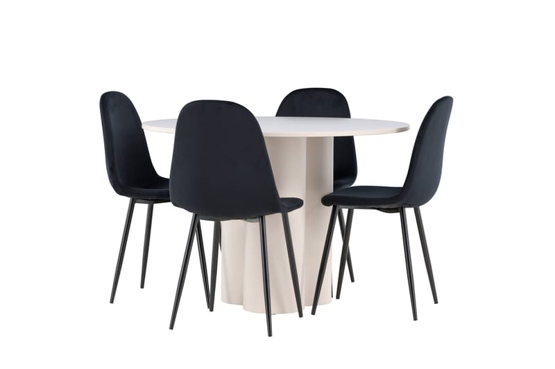 Olivia Ruokailuryhmä 110 cm Pyöreä jossa 4 Polar tuolia - Beige/Musta - Huonekalut - Pöytä & ruokailuryhmä - Ruokailuryhmä