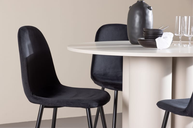 Olivia Ruokailuryhmä 110 cm Pyöreä jossa 4 Polar tuolia - Beige/Musta - Huonekalut - Pöytä & ruokailuryhmä - Ruokailuryhmä