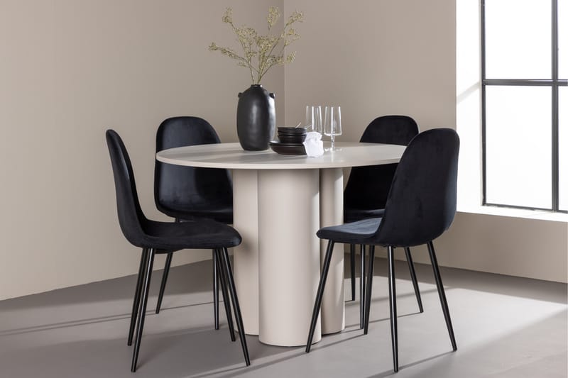 Olivia Ruokailuryhmä 110 cm Pyöreä jossa 4 Polar tuolia - Beige/Musta - Huonekalut - Pöytä & ruokailuryhmä - Ruokailuryhmä