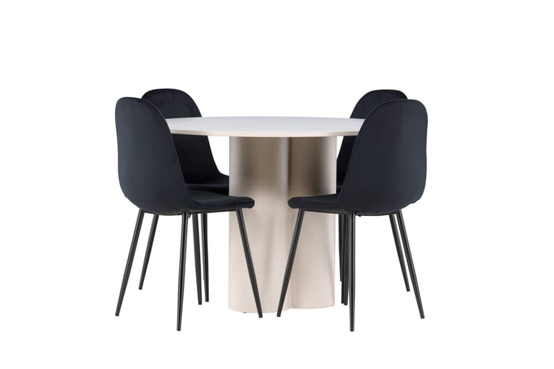 Olivia Ruokailuryhmä 110 cm Pyöreä jossa 4 Polar tuolia - Beige/Musta - Huonekalut - Pöytä & ruokailuryhmä - Ruokailuryhmä