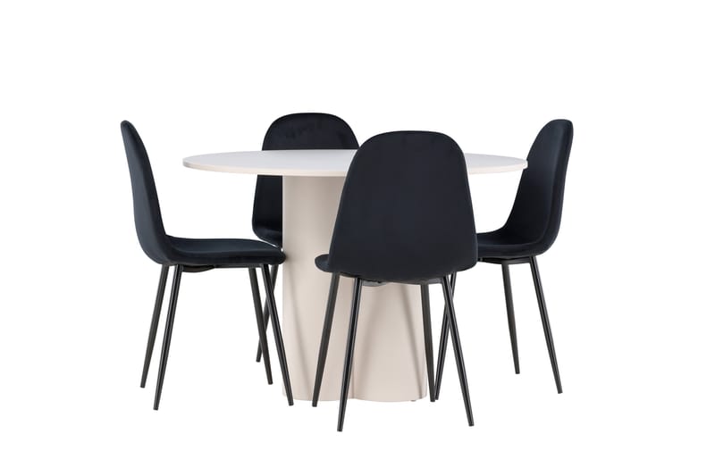 Olivia Ruokailuryhmä 110 cm Pyöreä jossa 4 Polar tuolia - Beige/Musta - Huonekalut - Pöytä & ruokailuryhmä - Ruokailuryhmä