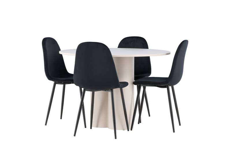 Olivia Ruokailuryhmä 110 cm Pyöreä jossa 4 Polar tuolia - Beige/Musta - Huonekalut - Pöytä & ruokailuryhmä - Ruokailuryhmä