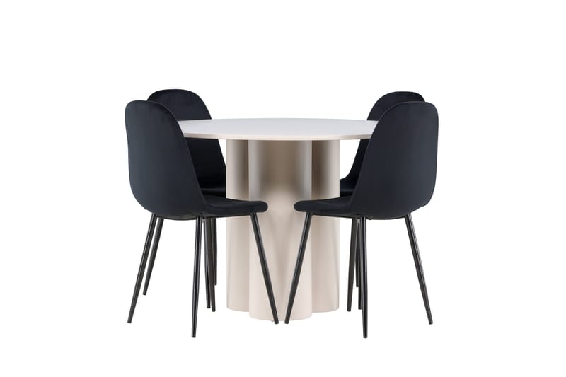 Olivia Ruokailuryhmä 110 cm Pyöreä jossa 4 Polar tuolia - Beige/Musta - Huonekalut - Pöytä & ruokailuryhmä - Ruokailuryhmä