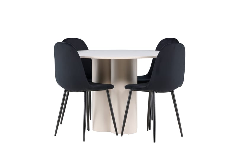 Olivia Ruokailuryhmä 110 cm Pyöreä jossa 4 Polar tuolia - Beige/Musta - Huonekalut - Pöytä & ruokailuryhmä - Ruokailuryhmä