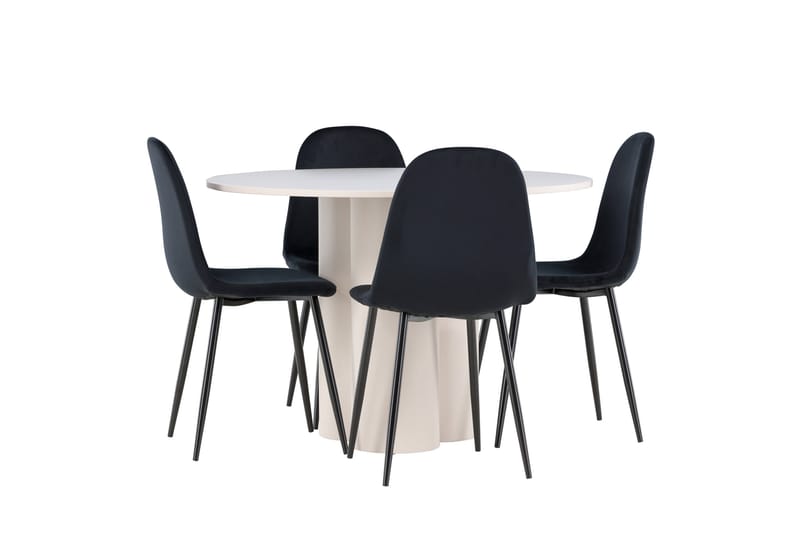 Olivia Ruokailuryhmä 110 cm Pyöreä jossa 4 Polar tuolia - Beige/Musta - Huonekalut - Pöytä & ruokailuryhmä - Ruokailuryhmä