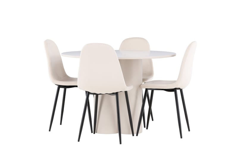Olivia Ruokailuryhmä 110 cm Pyöreä jossa 4 Polar tuolia - Beige/Beige - Huonekalut - Pöytä & ruokailuryhmä - Ruokailuryhmä